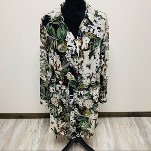 INC Black Floral Sheer Tunic Side Slit Top 2X